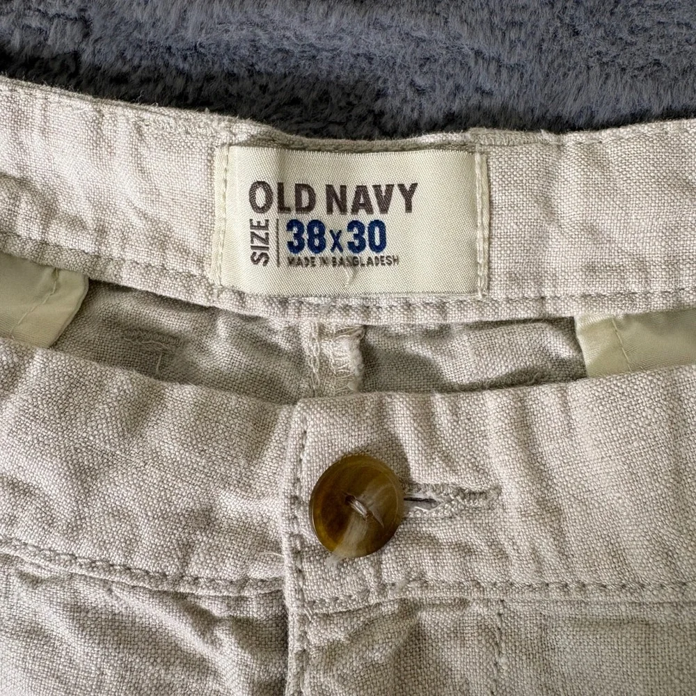 Old Navy Mens 38x30 Linen Pants Beige Relaxed Straight Leg Summer Beach Casual